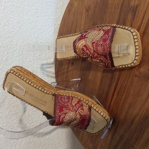 Andre Assous Womens Red Embroidered boho Handmade Spain SANDAL Slides Sz.7
